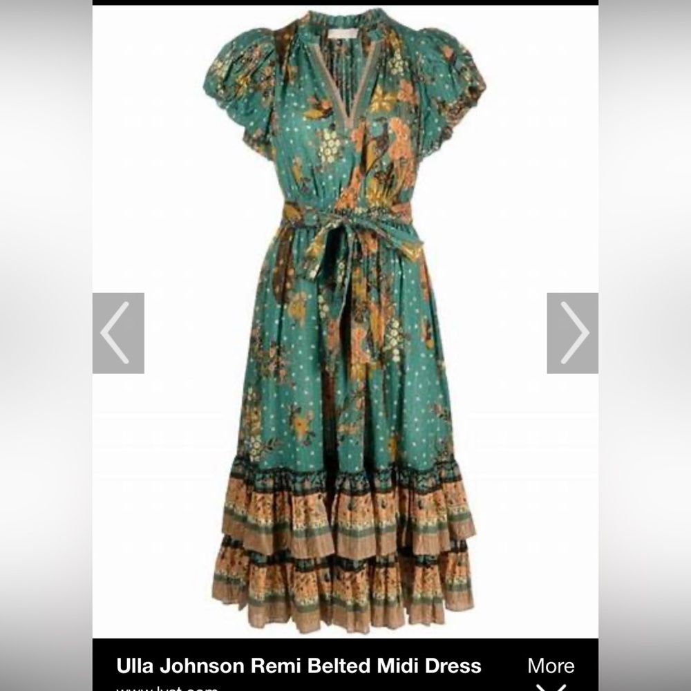 Ulla Johnson Green And Orange Floral Midi Dress - image 2